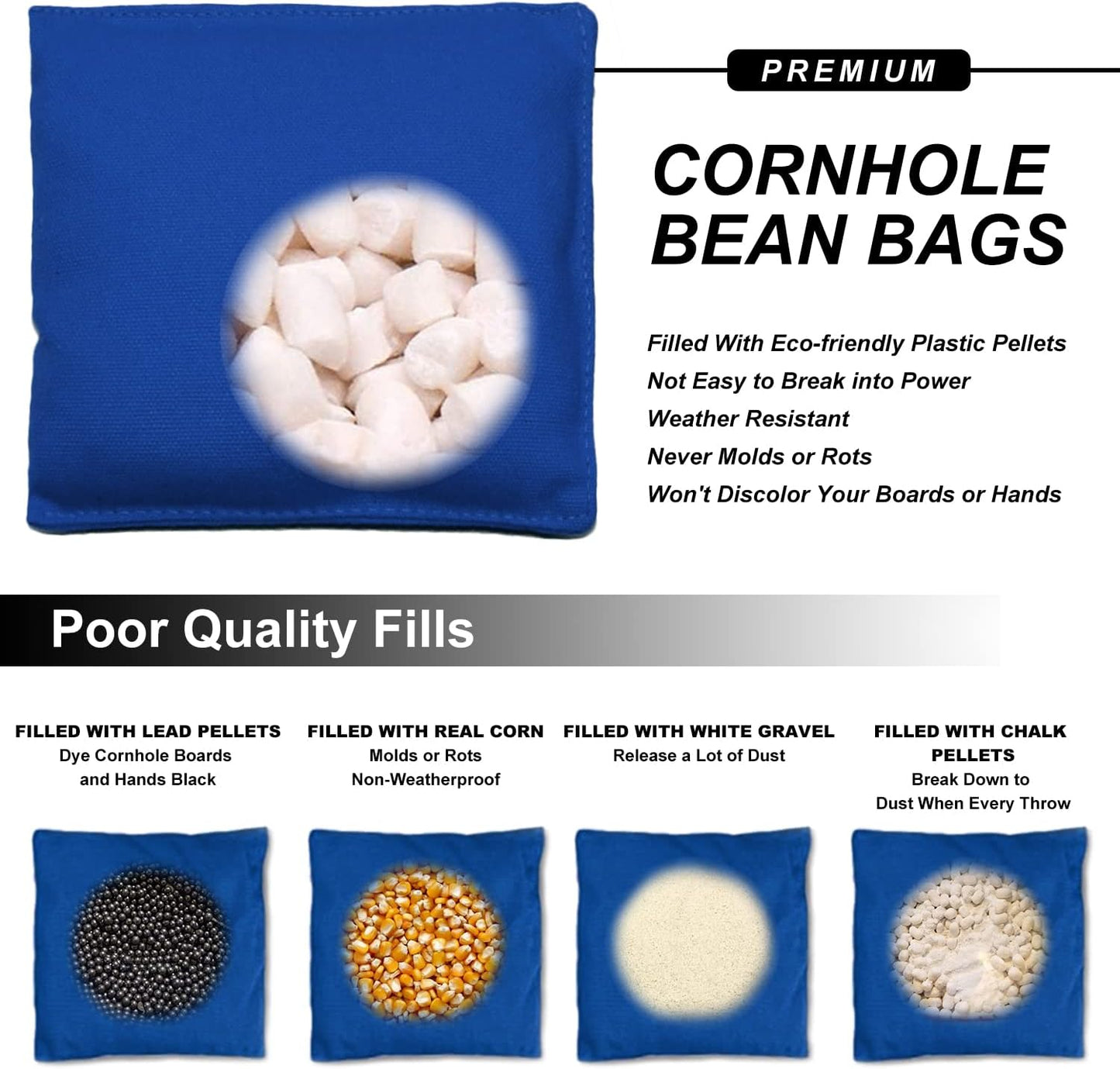 Cornhole Bags Weather Resistant Standard Bags, Set of 8 Regulation Professional Corn Hole Bags for Tossing Game,Corn Hole Beans Bags with Tote Bag