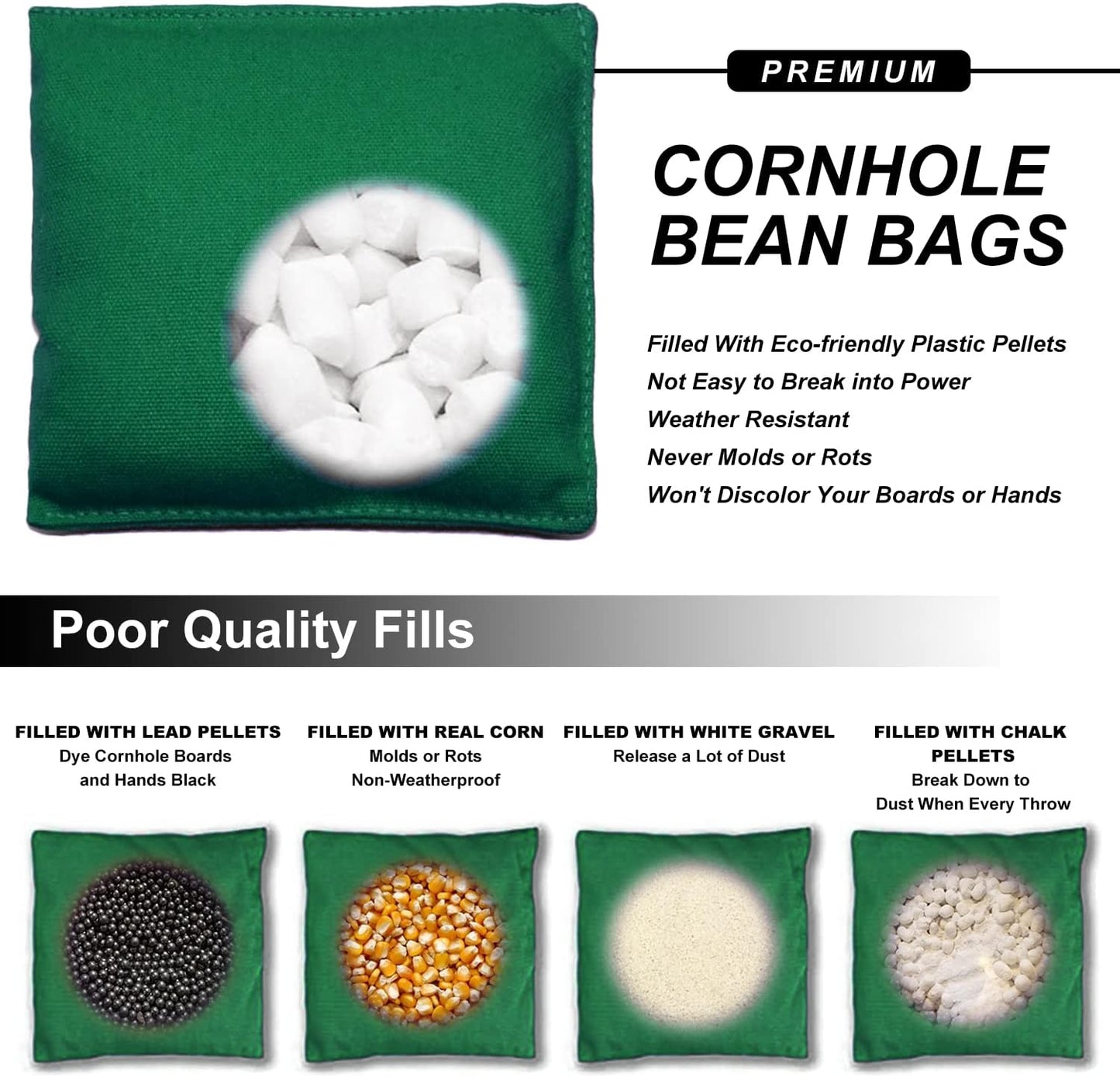 Cornhole Bags Weather Resistant Standard Cornhole Bags, Set of 8 Regulation Professional Corn Hole Bags for Tossing Game,Corn Hole Beans Bags with Tote Bag