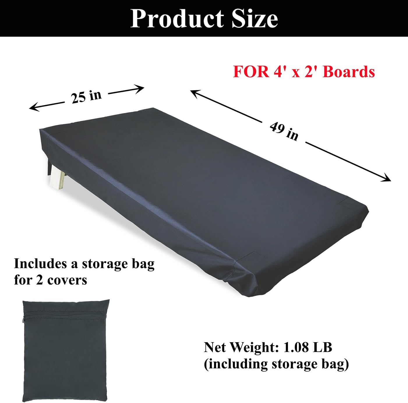 Cornhole Boards Covers, 4'x2', Black Bag Included