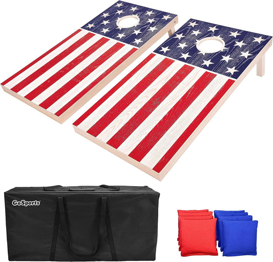 Cornhole Boards Regulation Size Flag Set: 4ft Boards, 8 Bags, Case, Rules