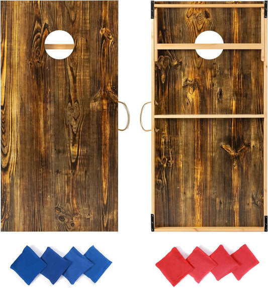 Cornhole Boards Set Regulation Size - 4'x2' Premium Solid Wood Corn Hole Toss Game with 8 Bean Bags,Velcro Design Portable Scratch Resistant Bag Toss Boards