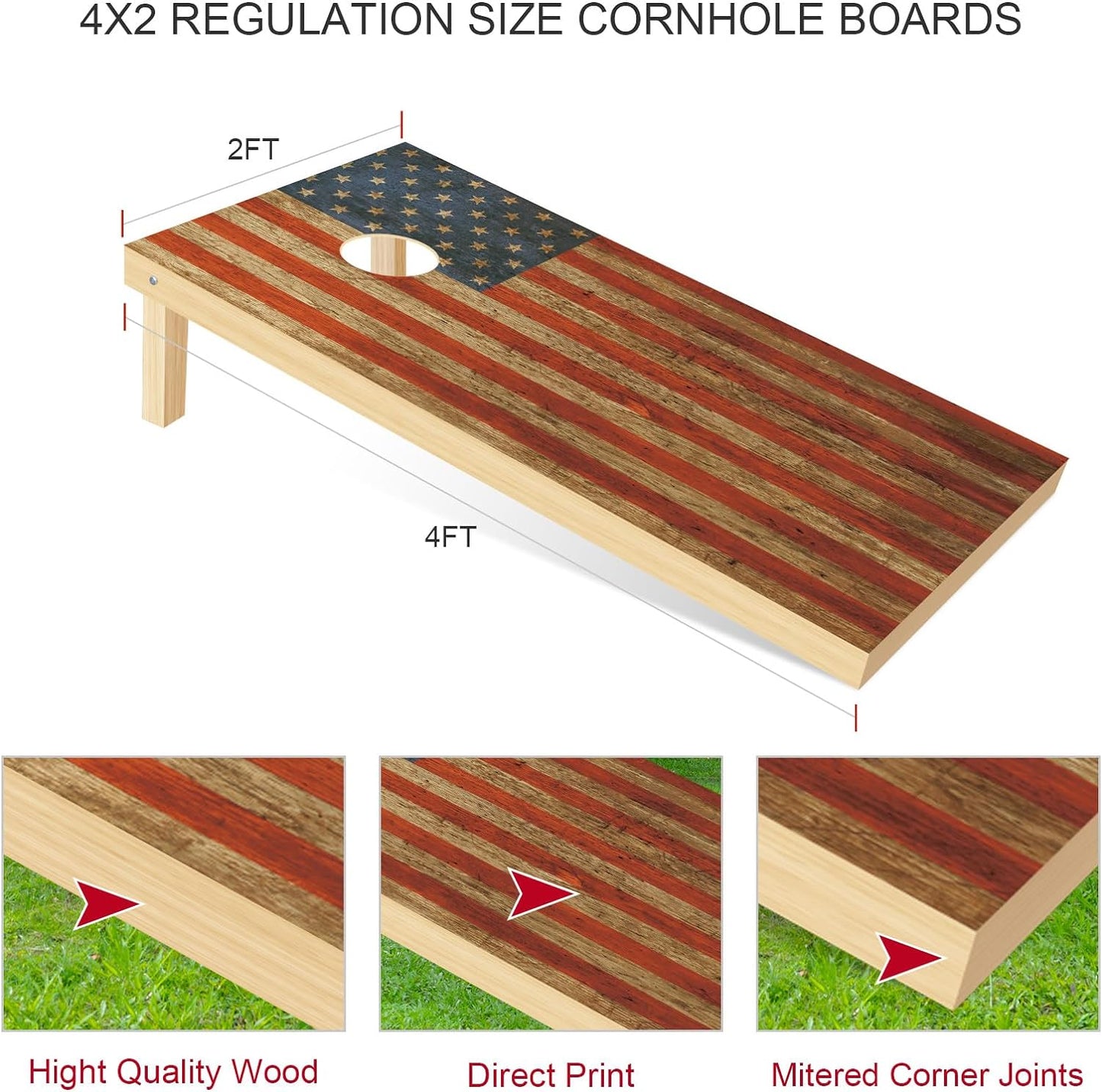 Cornhole Boards Solid Wood Set - Regulation Size for Outdoor Fun!"