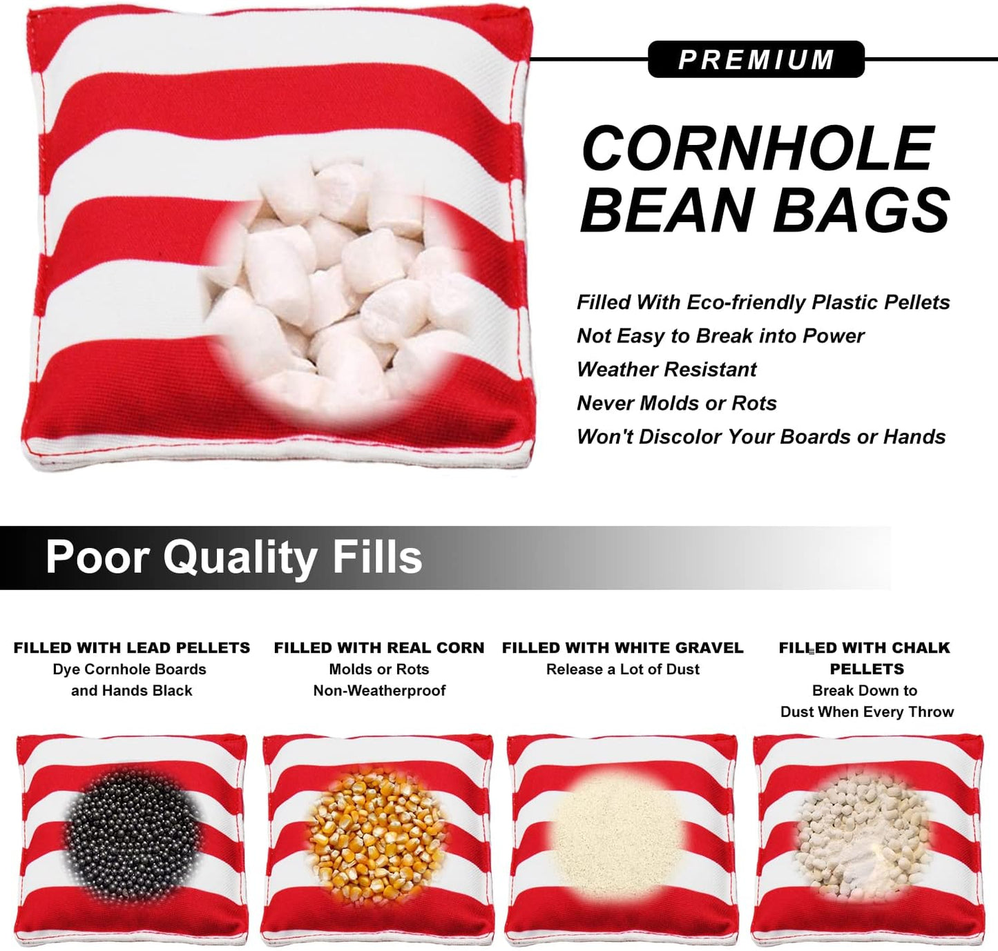 Cornhole Bags Weather Resistant Standard Bags, Set of 8 Regulation Professional Corn Hole Bags Carry Case